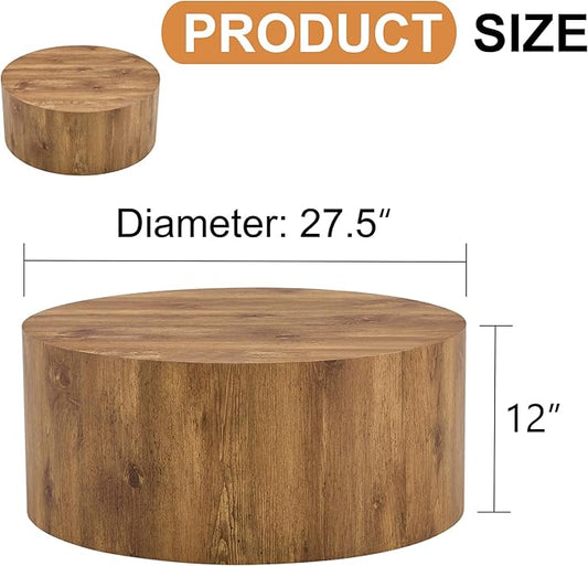 27.5" Round Wood Coffee Table, Modern Coffee Tables in Wood Finish for Living Room, Contemporary No Assembly Circle Wooden Center Cocktail Table for Bedroom, Reception Room