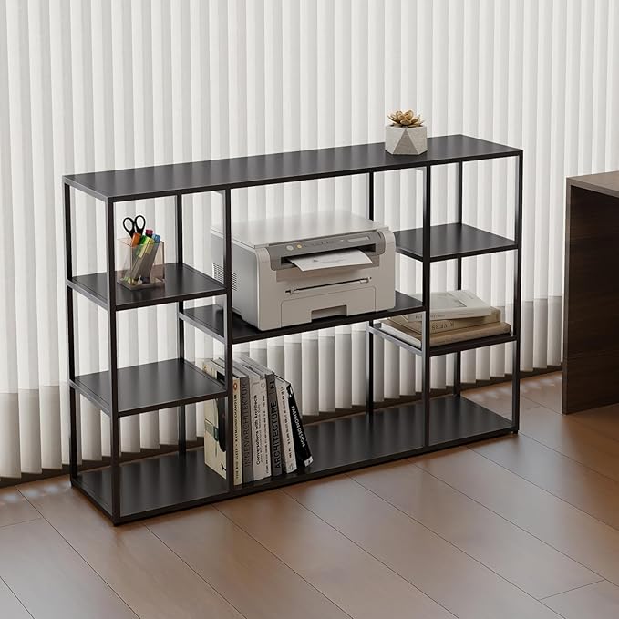 47 Inch Metal Console Table with 8 Storage Shelves,Extra Long Entryway Table,Narrow Sofa Table,Hallway Table for Entrances to Corridor,Foyer,Living Room (Black, 47.24×11.81×31.5in)