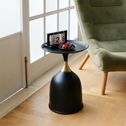 MSOBAIW Small Round Side Table End Table, Metal Pedestal Tables Living Room, Black Minimalist Modern Accent Unique Circle Drink Tables for Sofa, Bedroom, Office