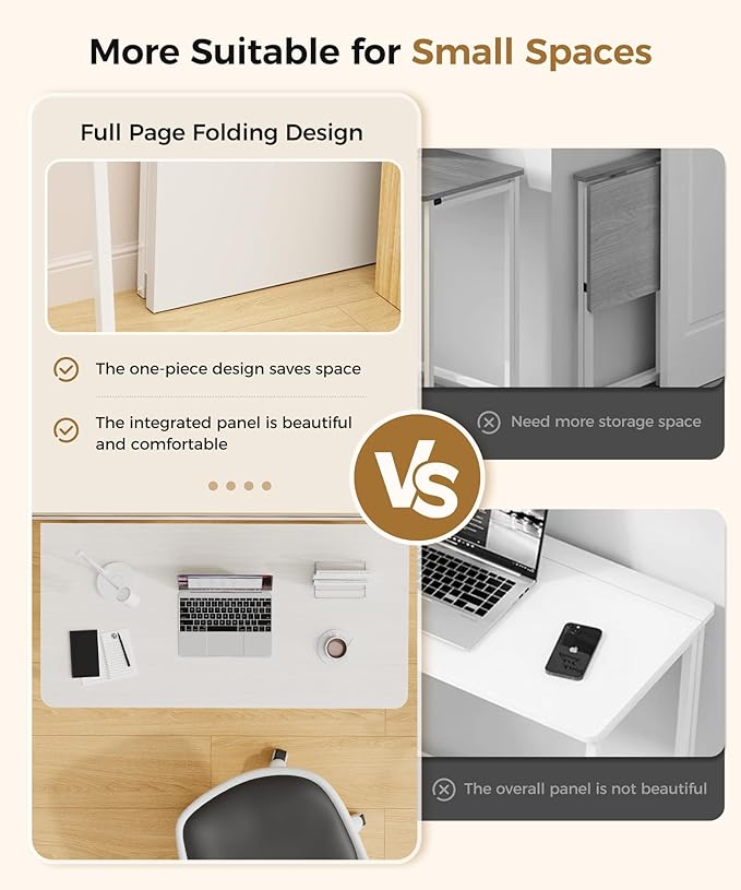 Folding Desk Small Foldable Desk for Small Space, 31.5 Inches Writing Computer Desks in Study, Home Office Foldable Office Desks for Bedroom, White