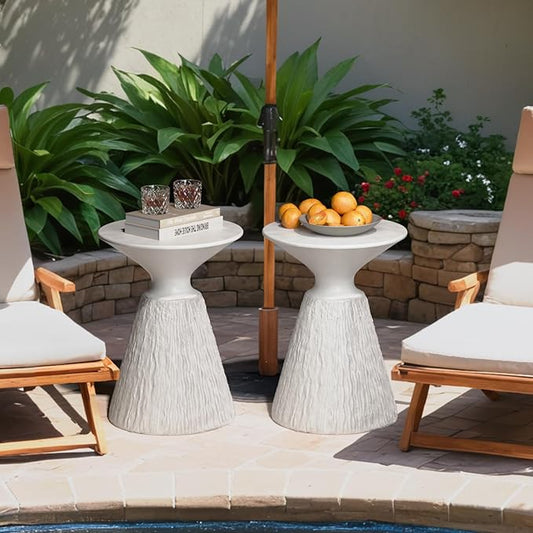 SUNBURY White Outdoor Side Table, Concrete Side Table Set of 2, Mushroom Side Table Plant Stand, End Table Accent Table Outside Marble Table Garden Stool for Patio, Poolside, White