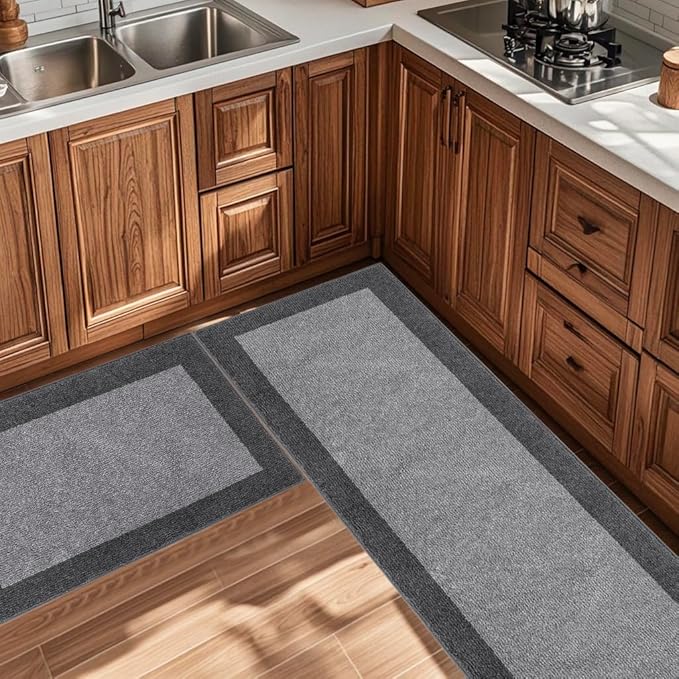 Machine Washable (24" x 36"+ 24" x 60"') Kitchen Rugs Set of 2, Non Slip Kitchen Mats for Floor, Absorbent Entrance Runner Rugs for Bedroom, Hallway, Bathroom, Door (Roll Packing)