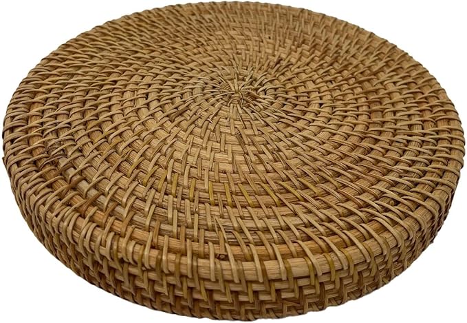 Hand Woven Rattan Serving Basket 8.7 inch - Round Platter for Fruit, Snacks, Appetizers, Bread, Breakfast, BBQs, Parties - Decorative Tray for Living Room, Kitchen, Dining Decor (Small)