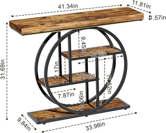 Console Tables for Entryway, 4-Tier Industrial Narrow Wood Sofa Table, Entryway Table with Storage Shelves for Living Room (Without Outlet & LED)