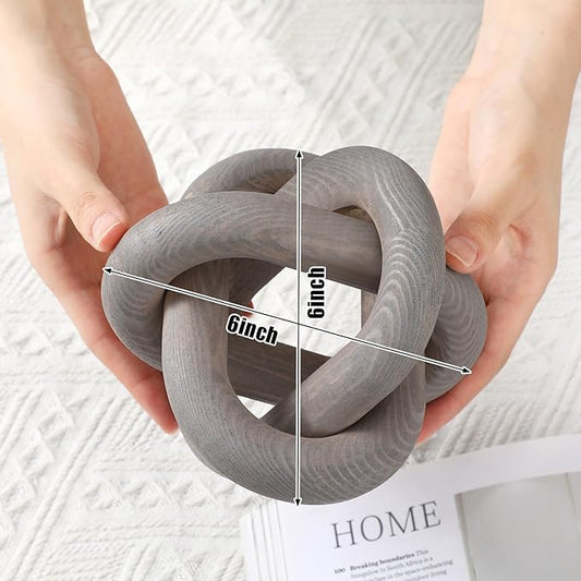3 Link Wood Knot Decor - Hand Carved Coffee Table Decoration, Boho Chain Link Decor, Modern Shelf, Rustic Objects for Home Living Room Bedroom(Gray)