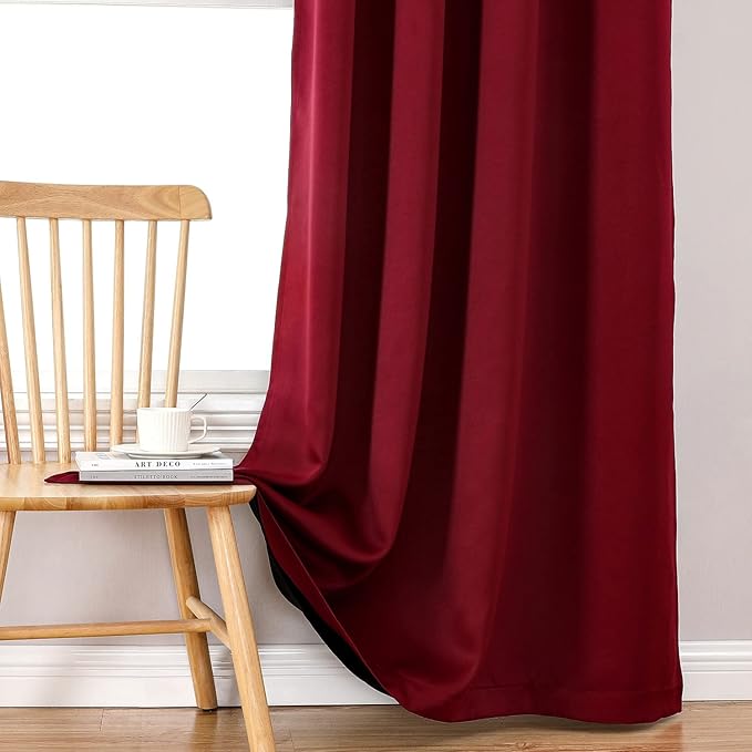 ChrisDowa 100% Blackout Curtains 102 inch Long for Bedroom with Black Liner, 2 Thick Layers Total Blackout Thermal Insulated Grommet Window Curtains 2 Panels Set (Burgundy, 52 x 102 Inch)