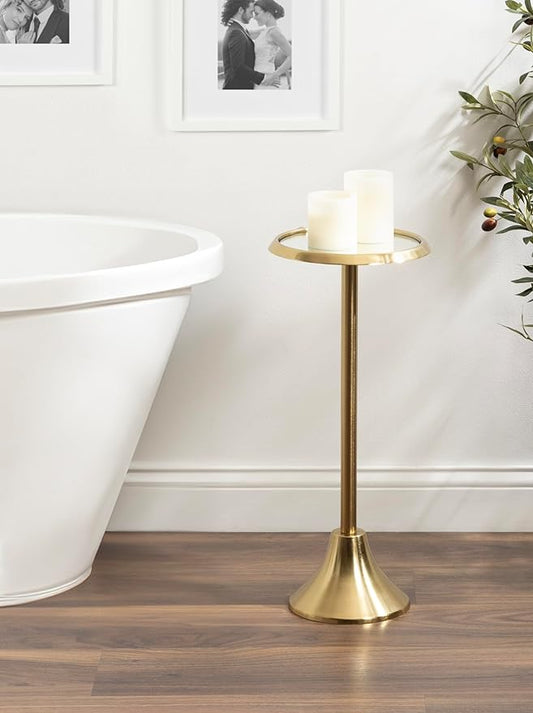 Kate and Laurel Sanzo Modern Pedestal Drink Table, 10 x 10 x 23, Antique Gold, Decorative End Table with Mirrored Tabletop for Use as Small Plant Stand or Cute Martini Table