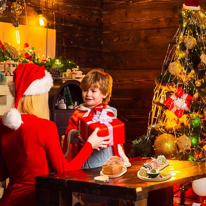 AWIZOM 2 Pcs Christmas Wooden Serving Platters Peppermint Candy and Candy Cane Charcuterie Boards Christmas Wood Trays Decorative Wooden Snack Cheese Dish Plates for Xmas Holiday Housewarming Present