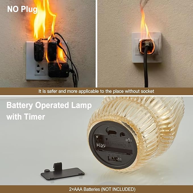 Battery Operated Lamp with Timer, Small Cute Cordless Glass Table Lamp for Home Decor, Kitchen, Bathroom, Birthday Gift for Women, Mushroom, Amber