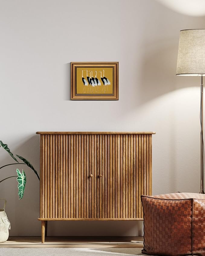 HUARCEY Gold Framed Vintage Wall Art for Living Room, Animals Painting Prints Shelf Decor for Kitchen, Aesthetic Bedroom Wall Art Decor, Christmas Gifts for Friends or Family (Seven Cranes - 8"x10")