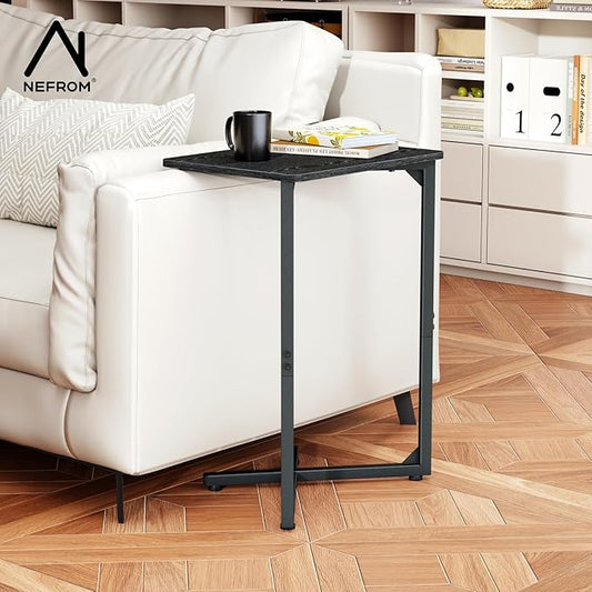 NEFROM C-Shaped End Table, Small Side Table for Couch, Sofa TV Tray Table for Living Room, Bedroom, Bedside ET-X-BKW1