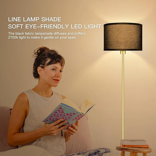 Floor Lamp, Black Standing Lamp, 58" Tall Lamps for Living Room, Simple Pole Lamp with Black Lampshade, On/Off Foot Pedal, Bright Dimming Light for Kids Room Bedroom Office Decor - Gold(No Bulb)