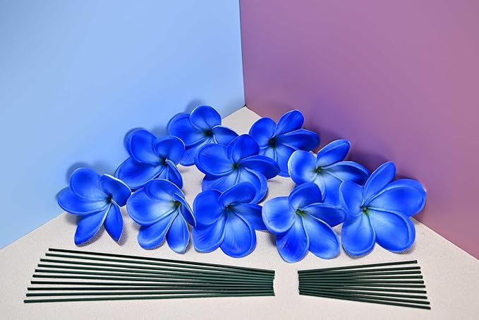 Birthday Gifts for Women 10pcs Bright Blue Flowers PU Real Touch Flowers Hawaiian Plumeria Frangipani Artificial Flowers for DIY Birthday Gifts Wedding Gifts Home Decor Table Centerpiece