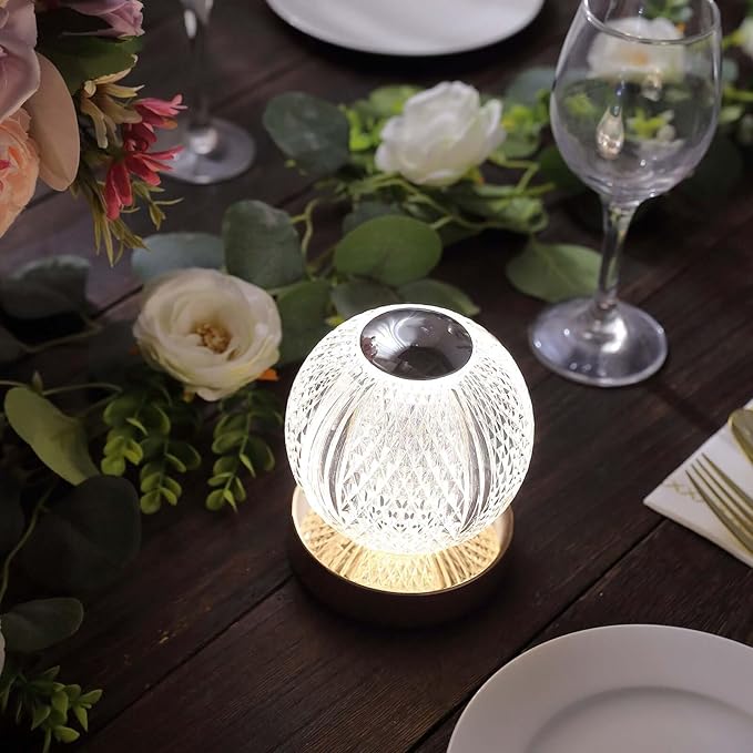 Efavormart 5" Diamond Cut Crystal Ball Dimmable LED Table Lamp with Touch Control, Cordless Rechargeable Decorative Night Light
