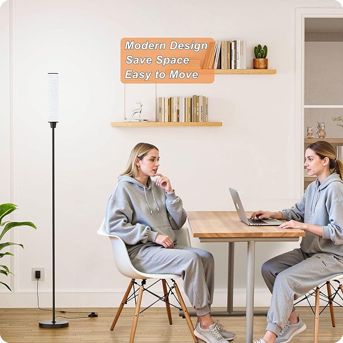 Floor Lamp with Remote Control, Floor Lamps for Living Room/Bedroom/Office, Stepless Adjustable 3000K-6000K Colors and 10-100% Brightness,Standing Light with Foot Switch (Black+Beige Linen)