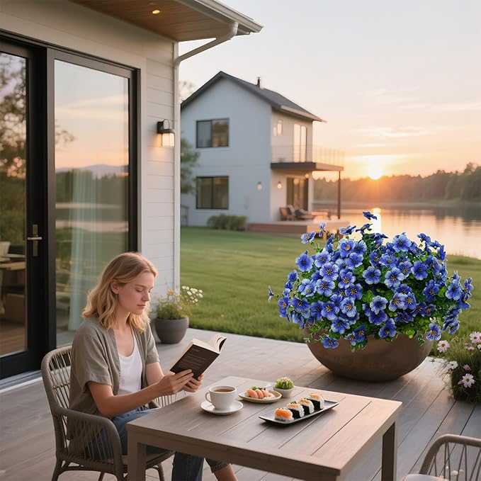 12 Bundles Artificial Flowers for Outdoor Indoor Fake Flowers uv Resistant Artificial Outdoor Flowers Fake Plants for Porch Garden Home Patio Decor(Blue)