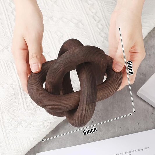 3 Link Wood Knot Decor - Hand Carved Coffee Table Decoration, Boho Chain Link Decor, Modern Shelf, Rustic Objects for Home Living Room Bedroom(Black Walnut)