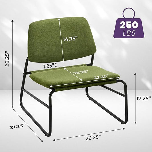 DAICO Modern Accent Chair Comfy Living Room Chair Armless Sling Accent Chairs Upholstered Side Sitting Chairs with Metal Frame for Office Reception Reading Bedroom Waiting Room, Green