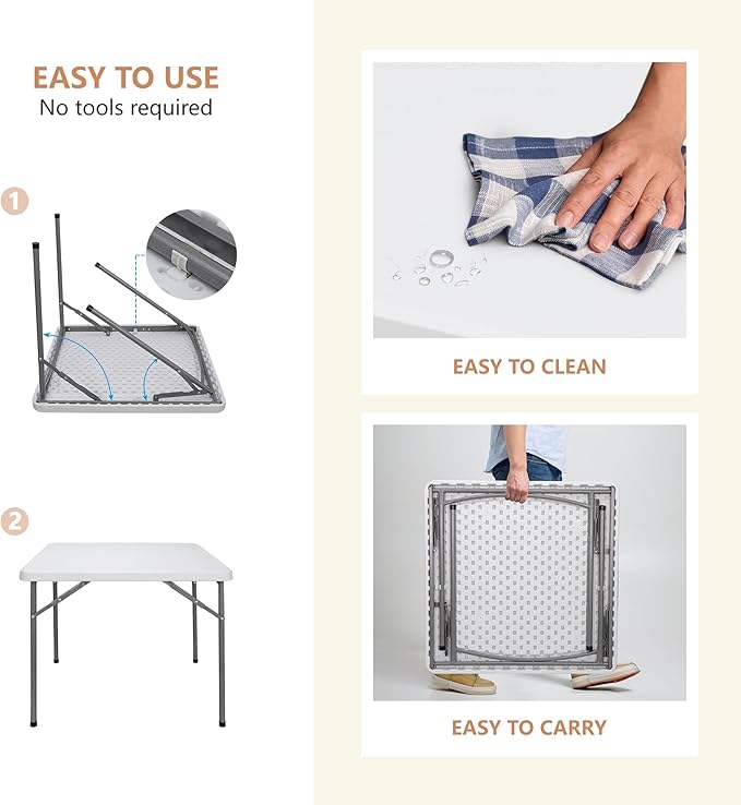 ZenStyle 3 ft Indoor Outdoor Heavy Duty Portable Plastic Folding Table, Square Card Desk Utility Table Game Table for Puzzles Crafting Picnic Camping Dining Party, White