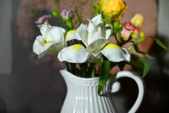 8pcs Luxury PU Yellow White Fall Flowers Real Touch Wedding Bouquets Artificial Flowers for Decoration DIY Floral Gifts Home Office Table Decor Farmhouse Table Centerpiece Decorations