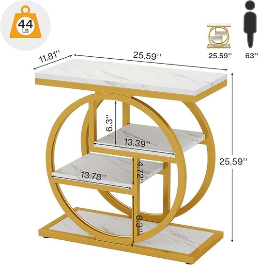 Tribesigns End Table for Living Room, Modern Faux Marble Narrow Side Table with Storage Shelves, 4-Tier Bedside Table for Bedroom, Small Sofa Side Table with Geometric Metal Frame (1 PC, White & Gold)