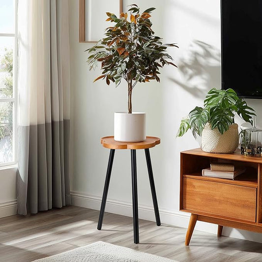 Plant Stand Indoor, Wood Plant Table Plant Holder with Raised Design,Heavy Duty Metal Flower Pot Stand, Mid Century Modern Home Decor Small Side End Table(Clr.2-Flower 20" H)