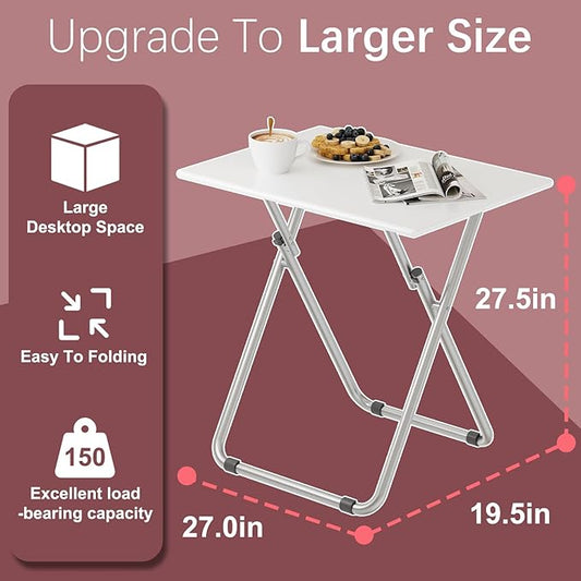 Large Tv Trays, Folding Tray Table, Dinner Tv Table for Eating with No Assembly Required&Sturdy, Foldable Snack Eating Side Table on Bed & Sofa for Living Room,27.3 * 19in(White)