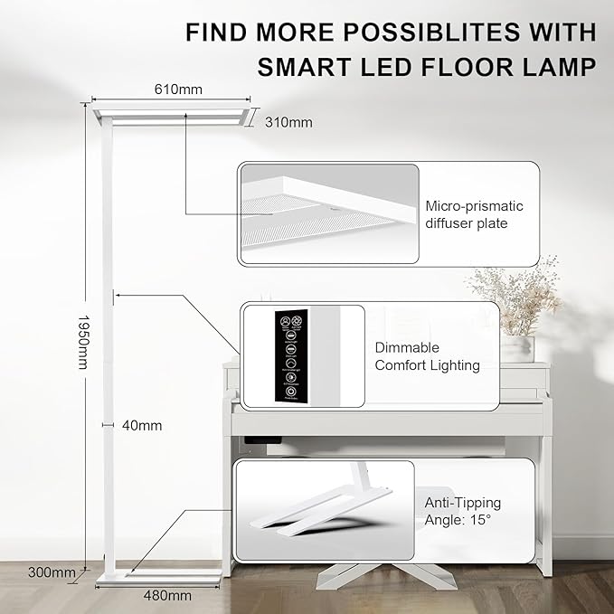 STERREN 76'' Motion Sensor Floor Lamp, 105W Modern LED Floor Lamp, Smart Full-Spectrum Office Standing Lamp, 8400LM Bright Reading Lamp for Study Room,Living Room,Bedroom, 2700K-5000K Dimmable