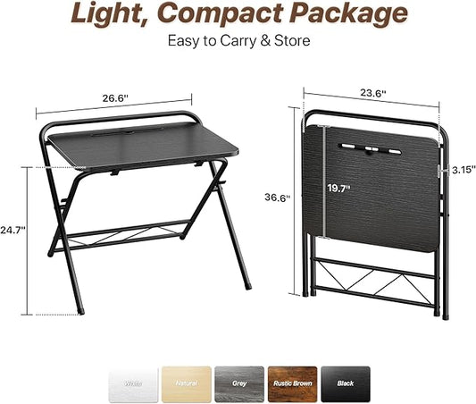Huuger Folding Desk with 3-Level Adjustable Height and Tablet Slot, 24 Inch Foldable Computer Desk for Small Spaces, Space Saving, Study Writing Work Table for Home Office, Bedroom, Study, Black