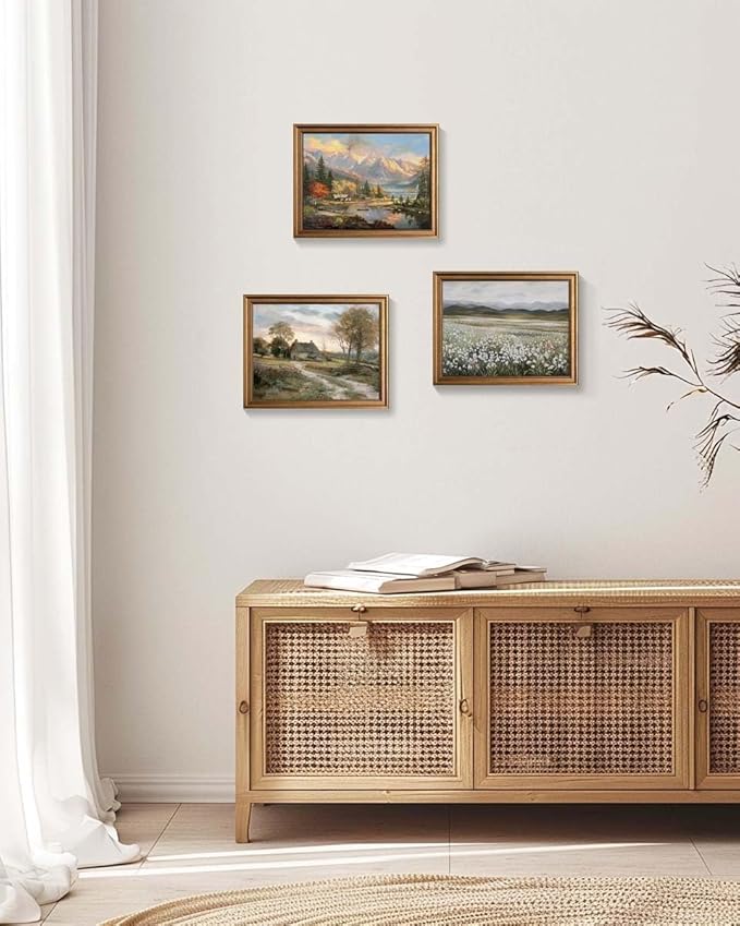 Yeechine Gold Framed Vintage Wall Art Wildflowers Field Canvas Wall Art Print Kitchen Living Room Wall Decor (champ fleuri, 12" L x 9.5" W)