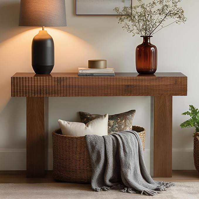 ZYBT 56-Inch Long Console Table, Wooden Narrow Rectangular Sofa Table Behind The Couch, Farmhouse Entryway Table for Entrance, Hallway,Living Room,Bedroom, Home Office,Brown