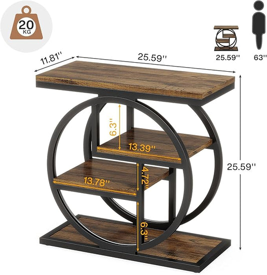 Tribesigns End Table for Living Room, 4-Tier Narrow Side Table with Storage Shelves, Industrial Bedside Table for Bedroom, Wood Small Sofa Side Table with Geometric Metal Frame (1 PC, Rustic Brown)