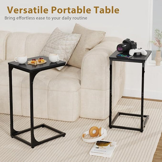 Narrow C Shaped End Tables Living Room TV Trays Set of 2, Small Thin Modern Side Table Skinny Slide Under Couch Tray Tables for Sofa Bedroom Small Space 11.8 inch Width, Black