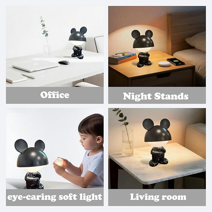 Night Light | Mini Desk Lamp | Table Lamps for Night Stands LED Cool Shape 3 Level Dimmable Touch Light with Rechargeable Battery for Bedside Living Room Home Decor Christmas Gifts(Black)