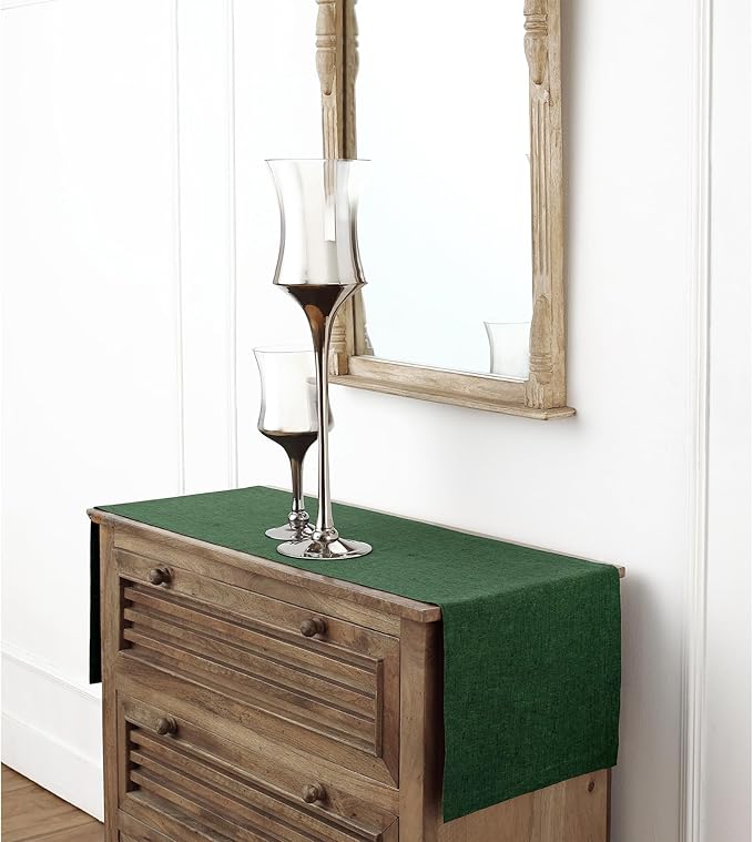 Solino Home Linen Small Table Runner 60 Inches - Athena, 100% Pure Linen Forest Green Table Runner 14 x 60 Inch Ideal for Dresser and Coffee Tables - Fall, Autumn, Thanksgiving, Christmas