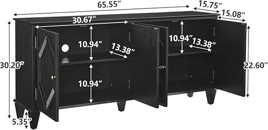 65.2" Mid Century Modern Sideboard Buffet Cabinet with Storage,Symmetrical Geometric Accent Coffee Bar Wine Bar Storage Cabinet,Large Console Table for Living Room/Entryway/Kitchen,Black