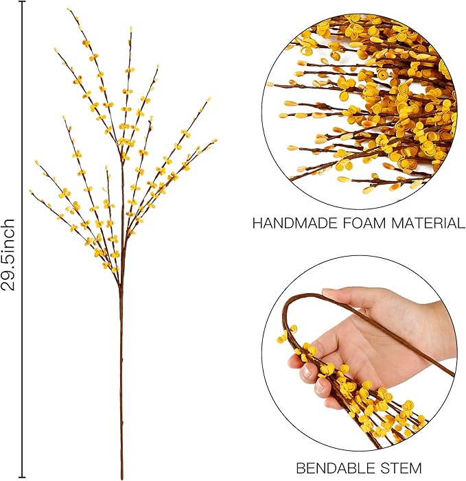 Sggvecsy 10 Pcs 29.5’’ Long Artificial Jasmine Flowers Tall Fake Flower Bouquet Faux Jasmine Plants Dry Branches for ThanksgivingAutumn Wedding Home Party Office Hotel Kitchen Decoration(Dark Yellow)