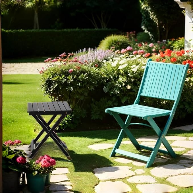 Small Side Table Square Folding, Patio Foldable Wooden End Tables for Outdoor Indoor Porch Camping Living Room Bedroom, as Coffee Table or Plant Stand, Black