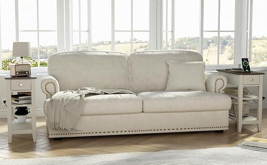 ChooChoo Farmhouse end Table Living Room Set of 2, Sofa Side Table Living Room with Charging Station,Narrow Night Stand with USB Ports & Power Outlets and Hidden Drawer