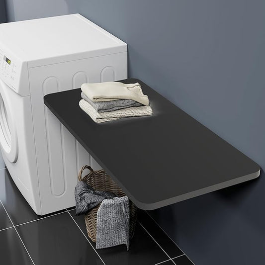 Wall Mounted Folding Table 39.4”L x 19.7”W, Laundry Folding Table with Heavy Duty Metal Collapsible Shelf Brackets, Wall Mounted Desk Fold Down for Small Spaces, Black