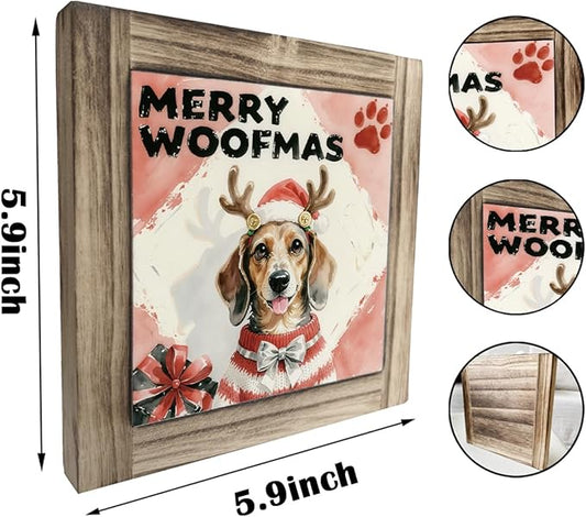 Funny Christmas Wood Signs, Merry Woofmas Sign, Christmas Dog Sign, Funny Dog Front Porch Door Decor, Xmas Tabletop Decors, Dogs Pet Lover Home Decor, Decorative Wooden Box Signs