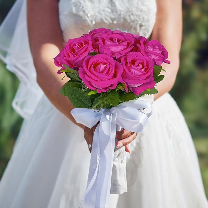 10 PCS Artificial Roses with Long Stems Silk Flowers Realistic Foam Flowers Fake Roses for Valentine's Day Home Wedding Decor(Freud)