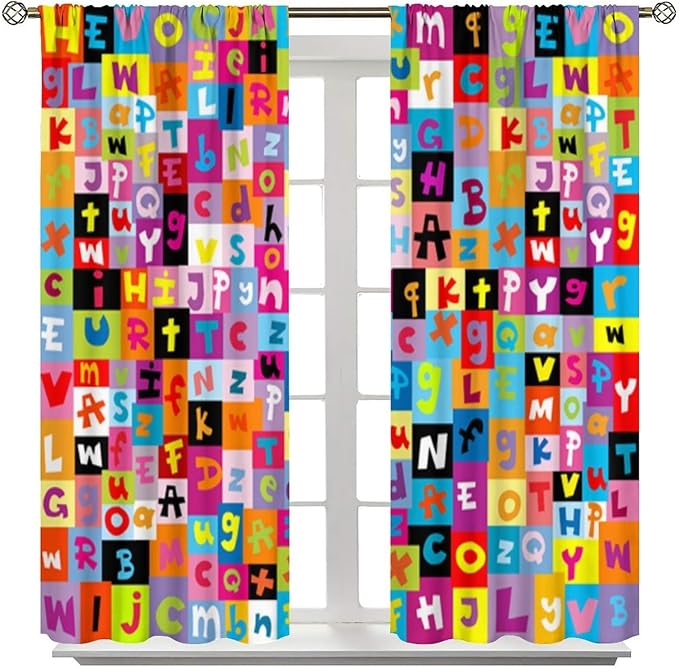 BAEKJIN Kids Alphabet Curtains,Rainbowcolors Game Pattern Print Decor Window Drapes for Bedroom Living Room 42x45 Inch