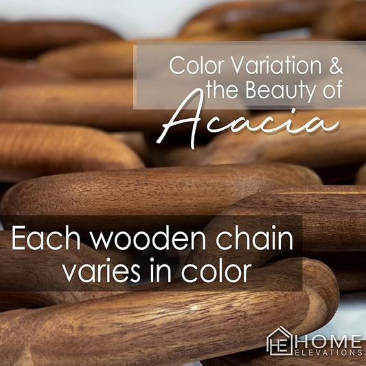 Acacia Wood Chain Link Decor- Brown with Subtle Red Undertone Decorative Chain Links for Coffee Table, Book Shelves, & Racks - Modern Rustic Home Decor Gift Ideas for Housewarming & Wedding