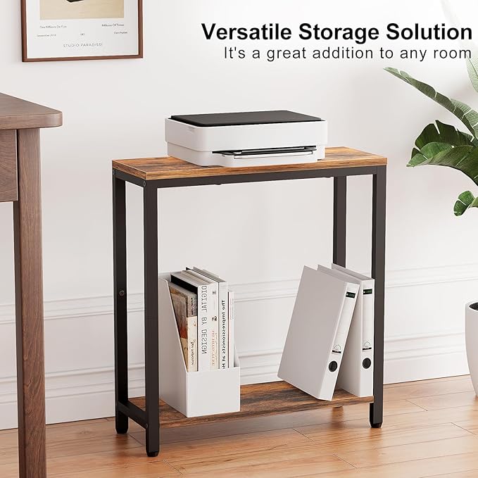 KIMBORA 8.6” Narrow Small Side Table for Small Spaces, 2 Tier Skinny Couch End Tables Living Room, Slim Nightstand for Bedroom Bedside, Brown