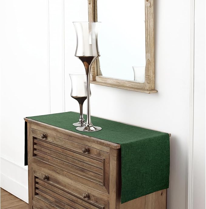 Solino Home Linen Table Runner 48 Inches - 100% Pure Linen Forest Green Table Runner 14 x 48 Inch Ideal for Dresser and Coffee Tables - Athena - Christmas, Thanksgiving