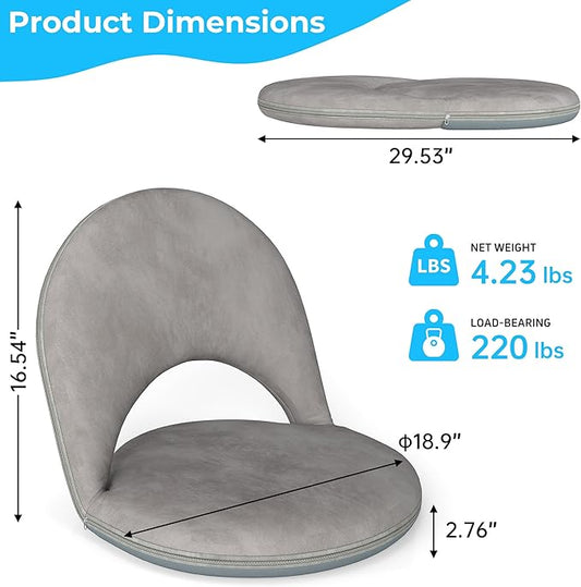 Floor Chair, 5-Position Foldable Floor Chair for Kids with Adjustable Back, Soft Sponge & Velvetean Cover, for Adults and Kids, Indoor Outdoor Use, Meditation, Gaming, Camping (Gray)