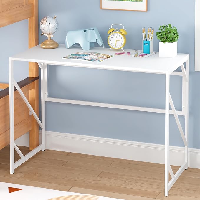 Elephance Folding Desk Writing Computer Desk for Home Office, No-Assembly Study Office Desk Foldable Table for Small Spaces
