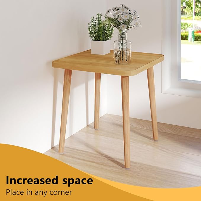 Simple End Table,Modern Side Table with 4 Solid Wood Sturdy Legs for Living Room,Nightstand Bedside Table for Bedroom Balcony (Natural)