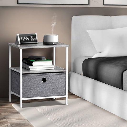 Sorbus Nightstand 1-Drawer Shelf Storage - Bedside Furniture & End Table Chest Dresser with Steel Frame, Wood Top & Easy Pull Fabric Bins for Home, Bedroom, Closets, Bathroom, Office & College Dorm